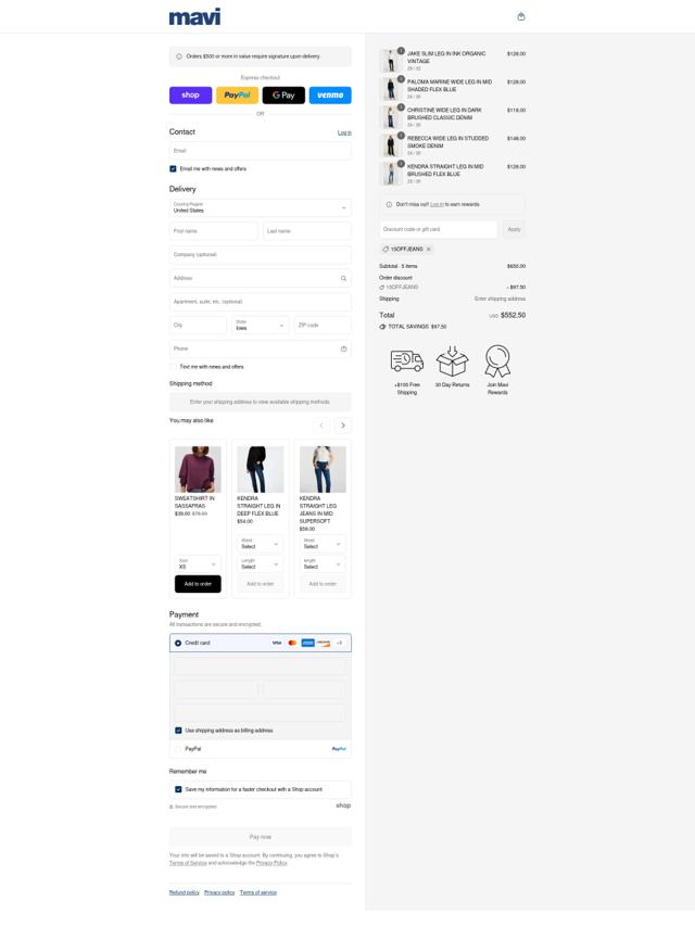Mavi checkout page showing Mavi discount code box | Screenshot taken by SimplyCodes community member on Sep 8, 2025