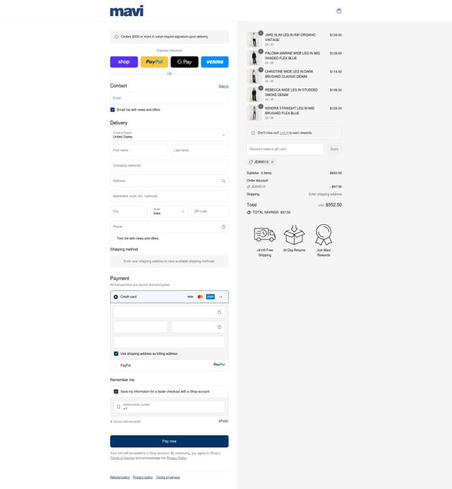 Mavi checkout page showing Mavi discount code box | Screenshot taken by SimplyCodes community member on Sep 12, 2025