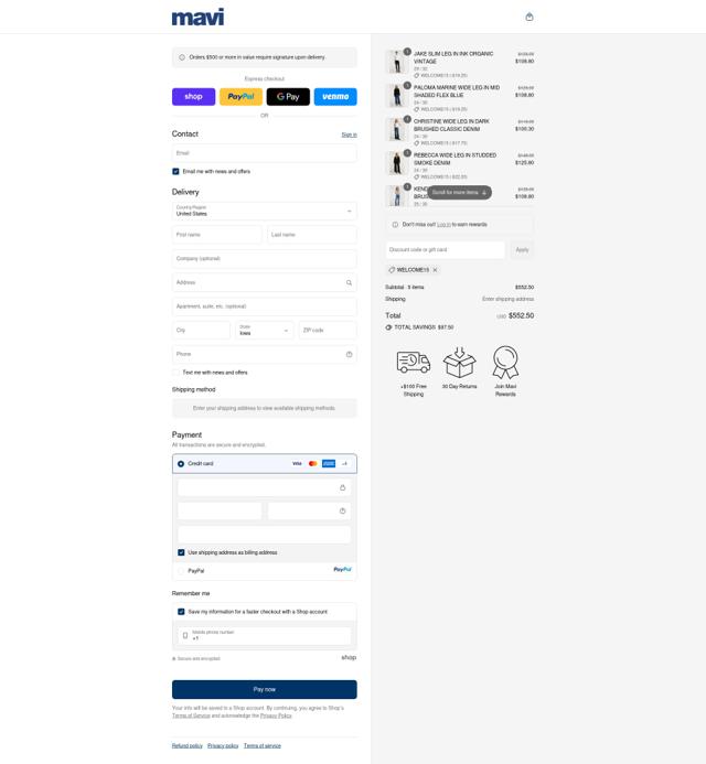 Mavi checkout page showing Mavi discount code box | Screenshot taken by SimplyCodes community member on Sep 12, 2025