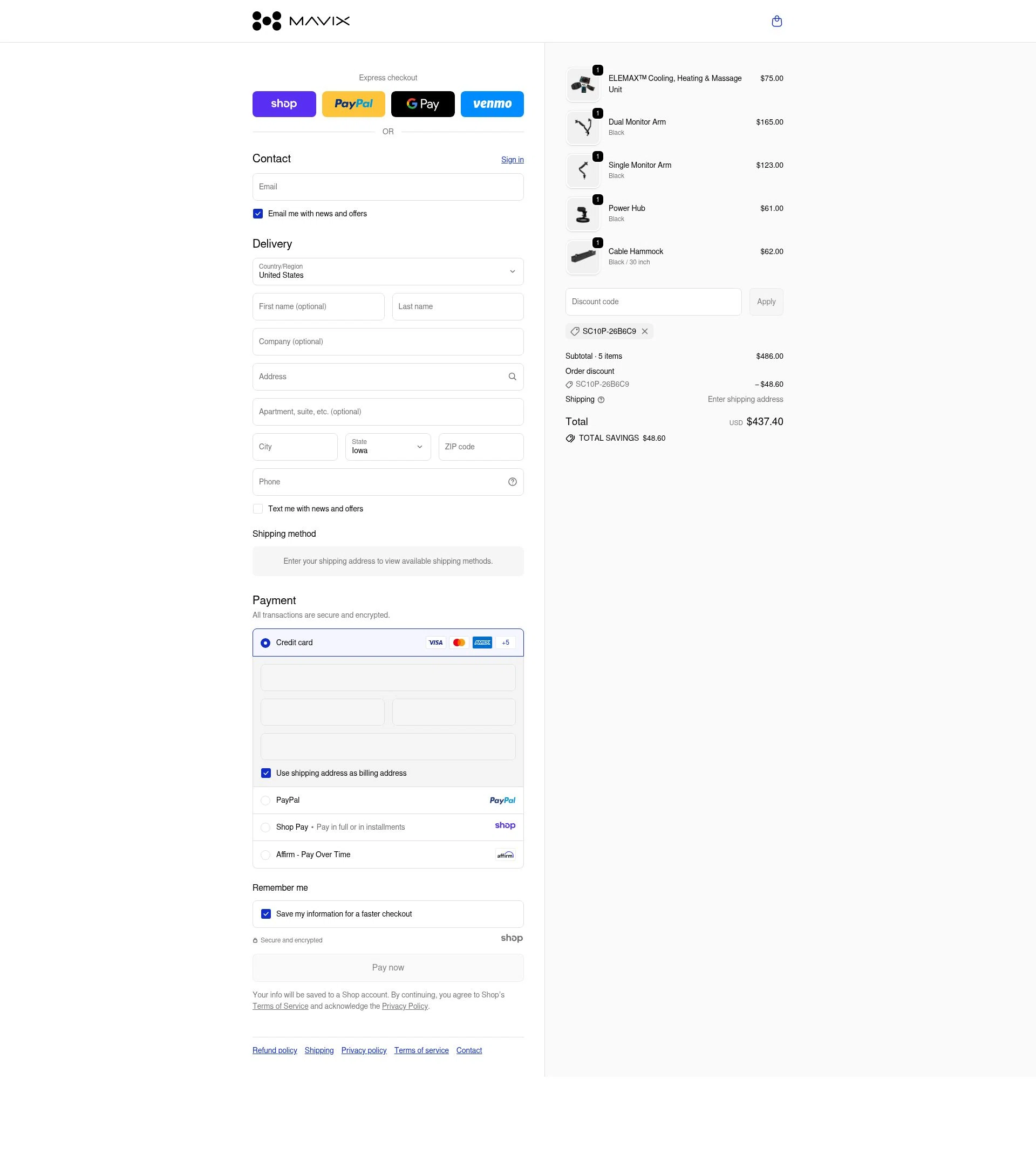 Mavix checkout page showing Mavix discount code box | Screenshot taken by SimplyCodes community member on Dec 17, 2025