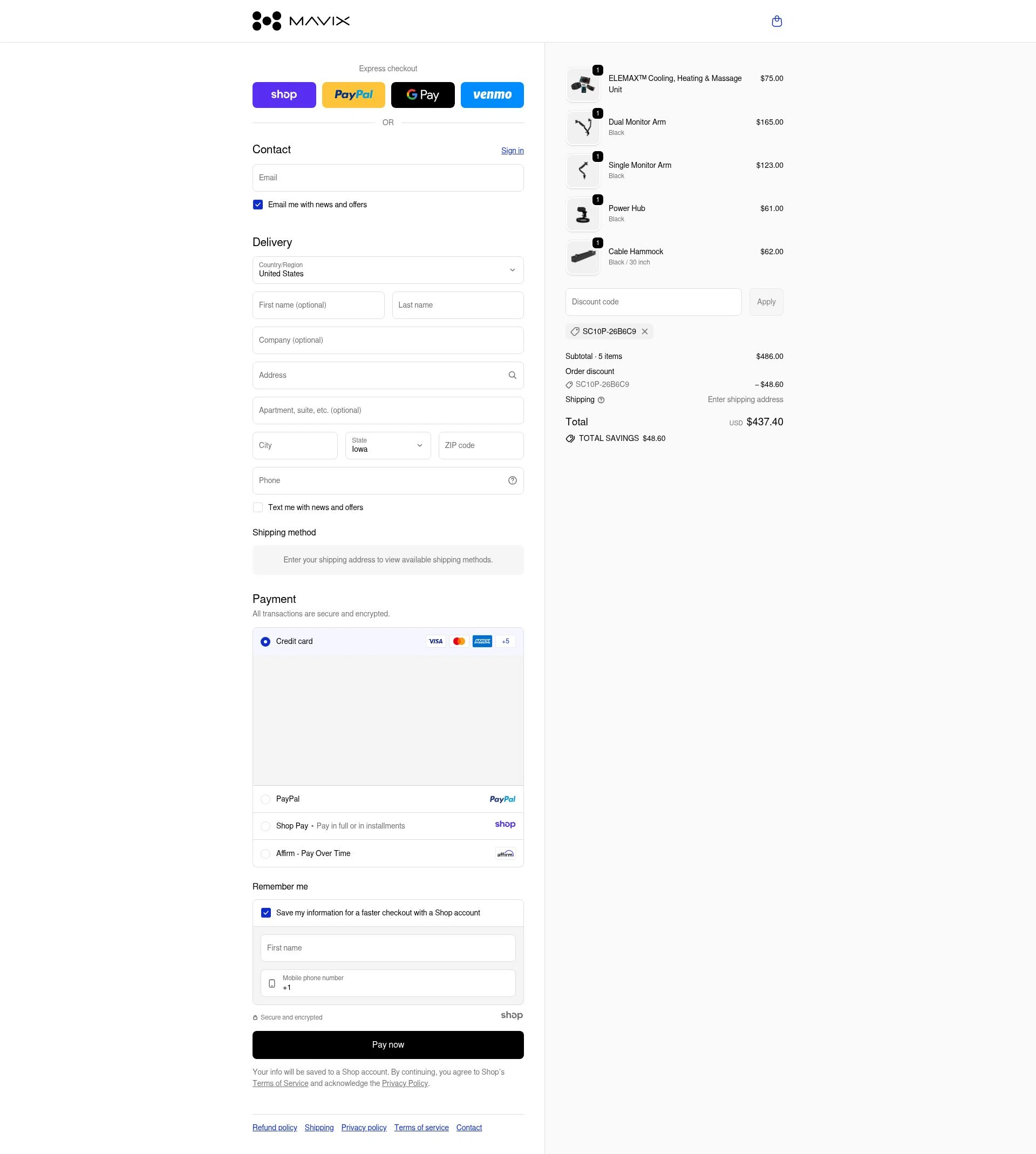 Mavix checkout page showing Mavix discount code box | Screenshot taken by SimplyCodes community member on Nov 30, 2025