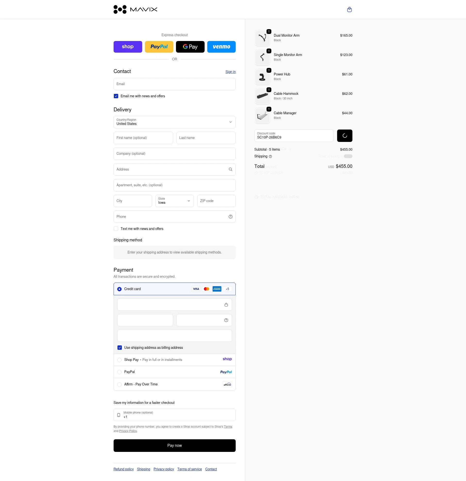 Mavix checkout page showing Mavix discount code box | Screenshot taken by SimplyCodes community member on Jan 8, 2026