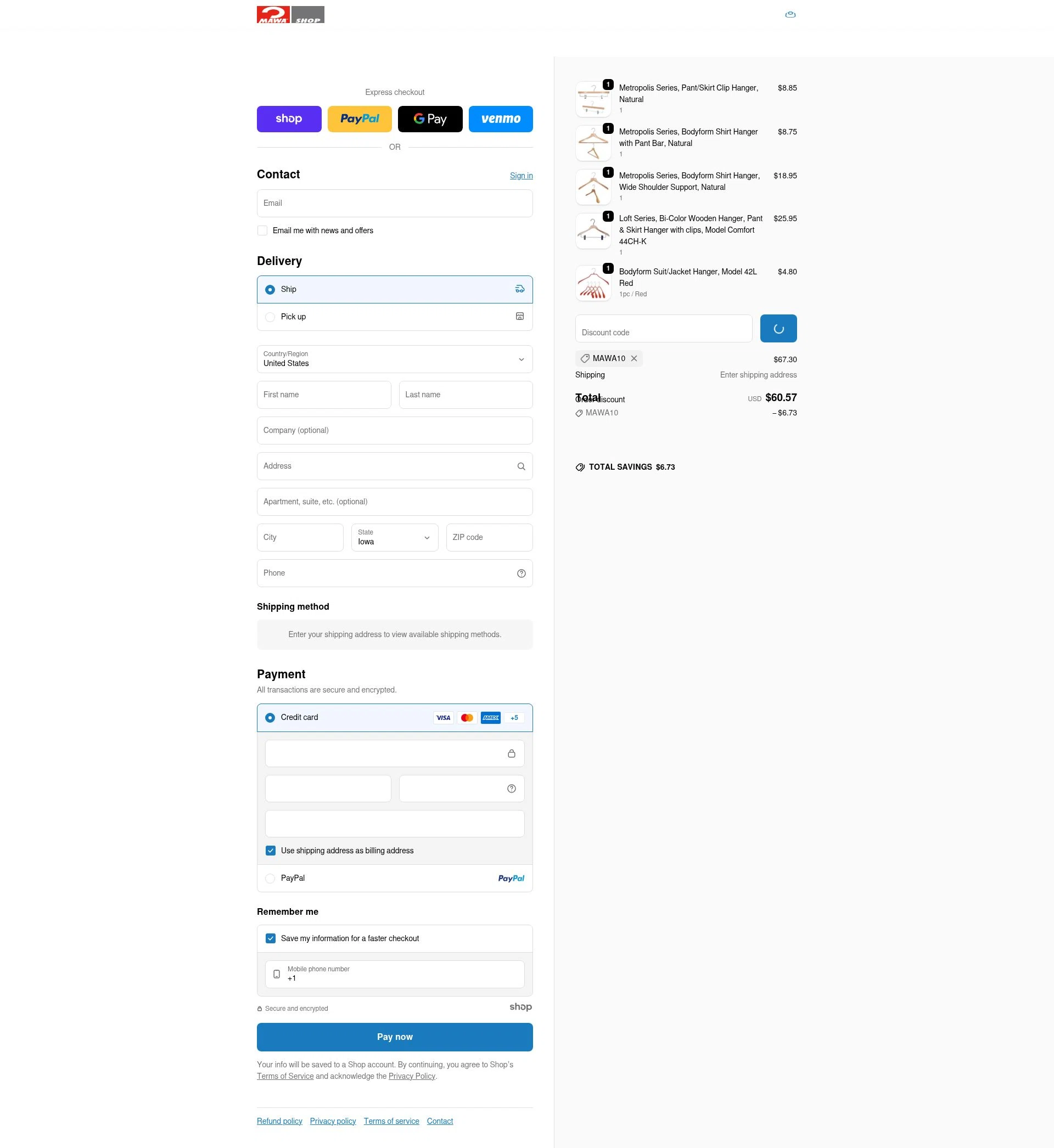 MAWA Hangers checkout page showing MAWA Hangers promo code box | Screenshot taken by SimplyCodes community member on Jan 3, 2026