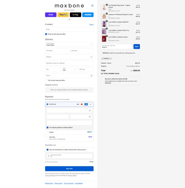 Maxbone checkout page showing Maxbone promo code box | Screenshot taken by SimplyCodes community member on Sep 9, 2025