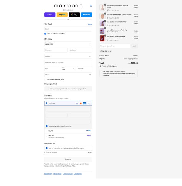 Maxbone checkout page showing Maxbone promo code box | Screenshot taken by SimplyCodes community member on Sep 9, 2025