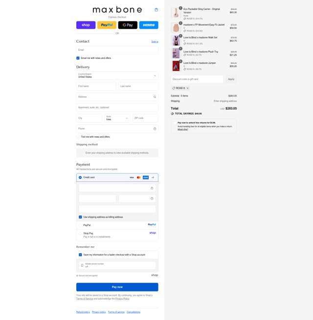 Maxbone checkout page showing Maxbone promo code box | Screenshot taken by SimplyCodes community member on Sep 9, 2025