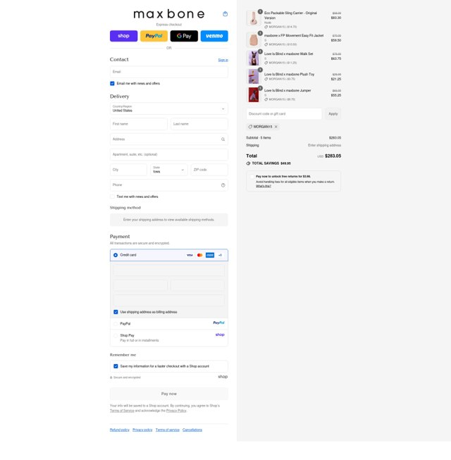 Maxbone checkout page showing Maxbone promo code box | Screenshot taken by SimplyCodes community member on Sep 9, 2025