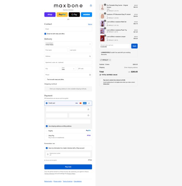 Maxbone checkout page showing Maxbone promo code box | Screenshot taken by SimplyCodes community member on Sep 9, 2025