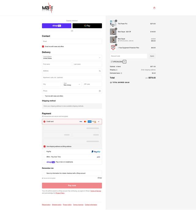 MaxiClimber checkout page showing MaxiClimber discount code box | Screenshot taken by SimplyCodes community member on Feb 11, 2025
