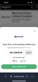 WELCOME20 coupon verification screenshot