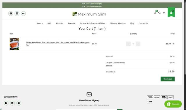 Maximum Slim checkout page showing Maximum Slim coupon code box | Screenshot taken by SimplyCodes community member on Aug 2, 2025
