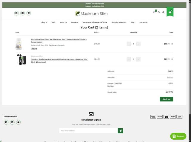 Maximum Slim checkout page showing Maximum Slim coupon code box | Screenshot taken by SimplyCodes community member on Aug 26, 2025