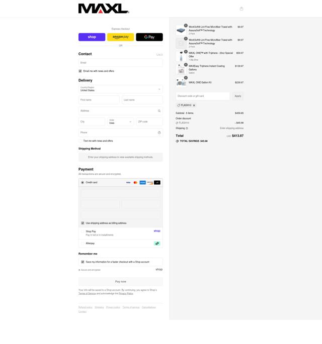 MAXL® checkout page showing MAXL® discount code box | Screenshot taken by SimplyCodes community member on Sep 2, 2025