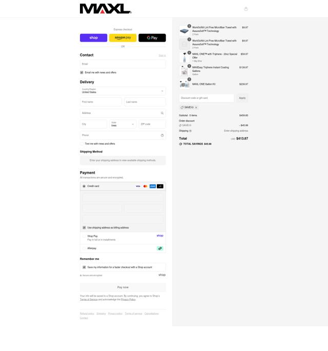 MAXL® checkout page showing MAXL® discount code box | Screenshot taken by SimplyCodes community member on Sep 15, 2025