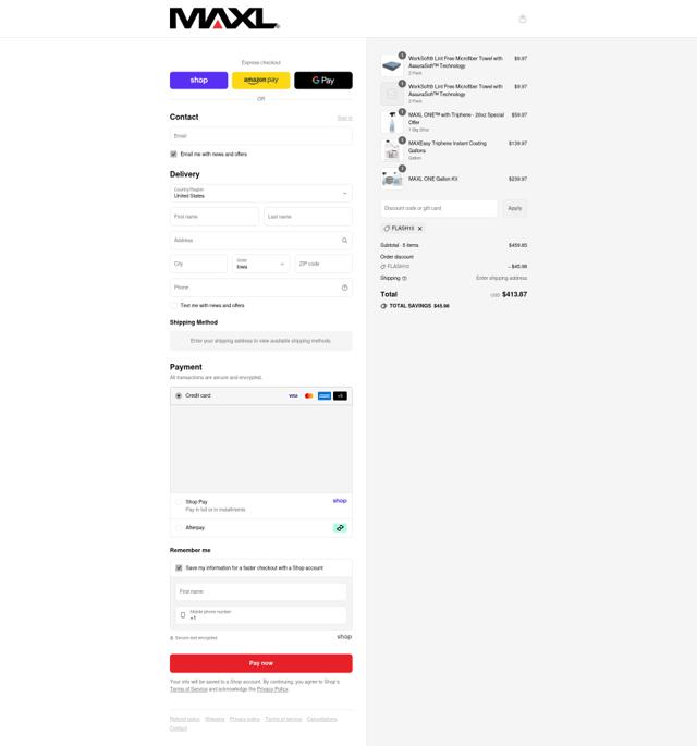 MAXL® checkout page showing MAXL® discount code box | Screenshot taken by SimplyCodes community member on Sep 15, 2025