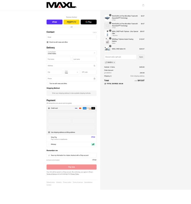 MAXL® checkout page showing MAXL® discount code box | Screenshot taken by SimplyCodes community member on Sep 2, 2025