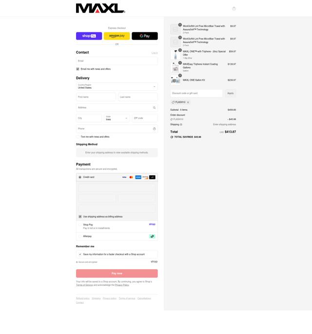 MAXL® checkout page showing MAXL® discount code box | Screenshot taken by SimplyCodes community member on Aug 25, 2025