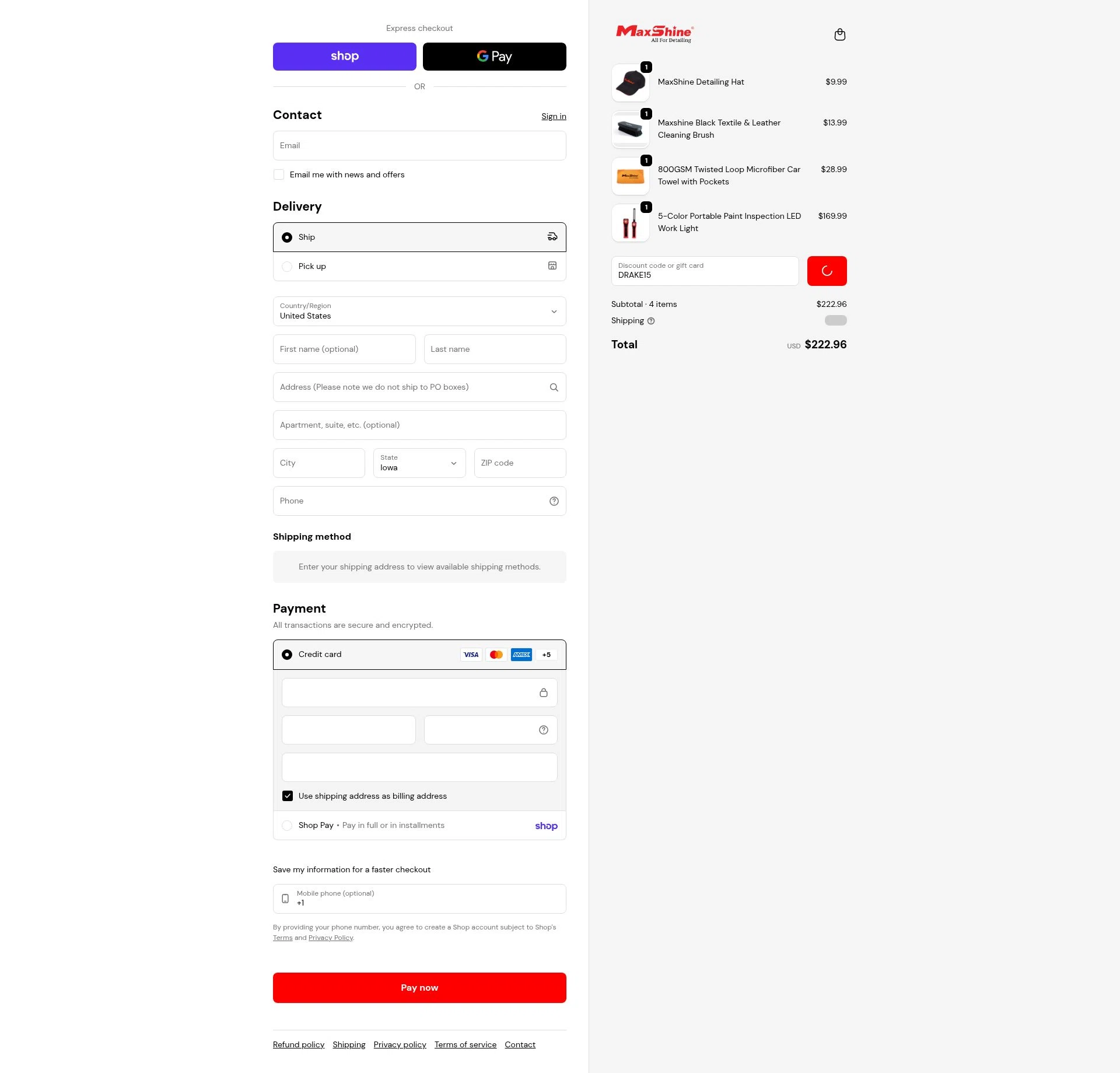 Maxshine checkout page showing Maxshine discount code box | Screenshot taken by SimplyCodes community member on Feb 18, 2026