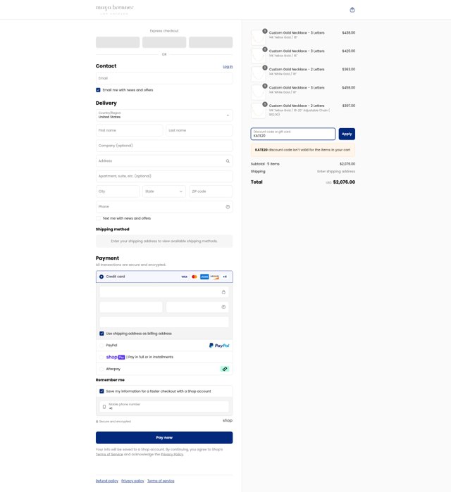 Maya Brenner checkout page showing Maya Brenner discount code box | Screenshot taken by SimplyCodes community member on Apr 25, 2025