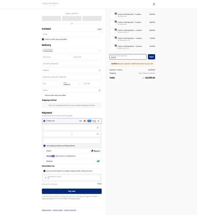 Maya Brenner checkout page showing Maya Brenner discount code box | Screenshot taken by SimplyCodes community member on May 3, 2025