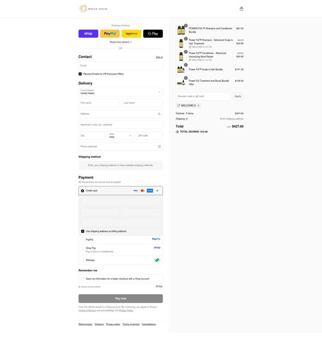 Maya Chia Beauty checkout page showing Maya Chia Beauty promo code box | Screenshot taken by SimplyCodes community member on Sep 15, 2025