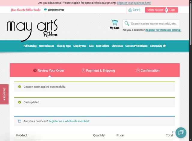 May Arts checkout page showing May Arts coupon code box | Screenshot taken by SimplyCodes community member on Sep 11, 2025