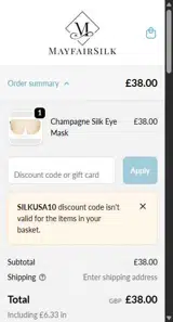 SILKUSA10 coupon verification screenshot