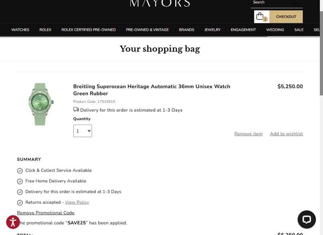 Mayors checkout page showing Mayors promo code box | Screenshot taken by SimplyCodes community member on Jul 23, 2025