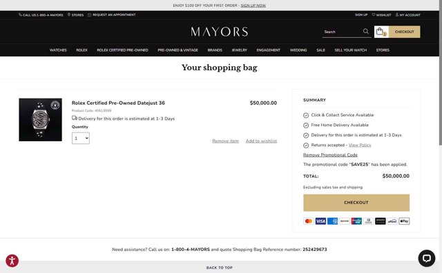 Mayors checkout page showing Mayors promo code box | Screenshot taken by SimplyCodes community member on Jul 23, 2025