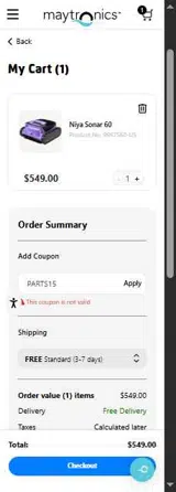 PARTS15 coupon verification screenshot