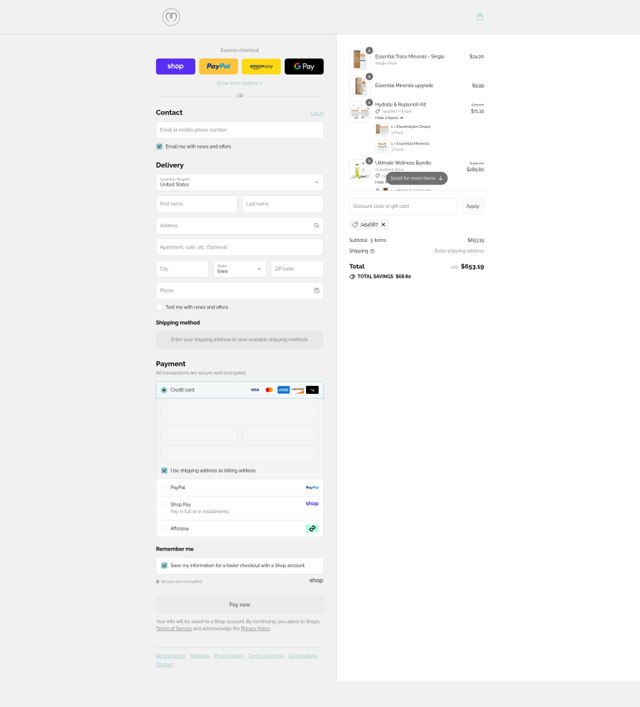 Mayu Water checkout page showing Mayu Water discount code box | Screenshot taken by SimplyCodes community member on Sep 4, 2025