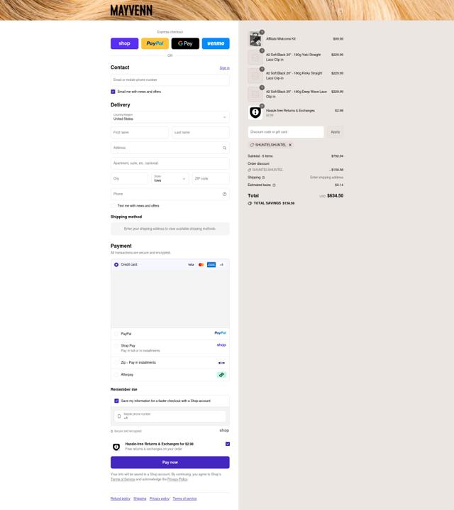 Mayvenn checkout page showing Mayvenn coupon code box | Screenshot taken by SimplyCodes community member on Sep 11, 2025