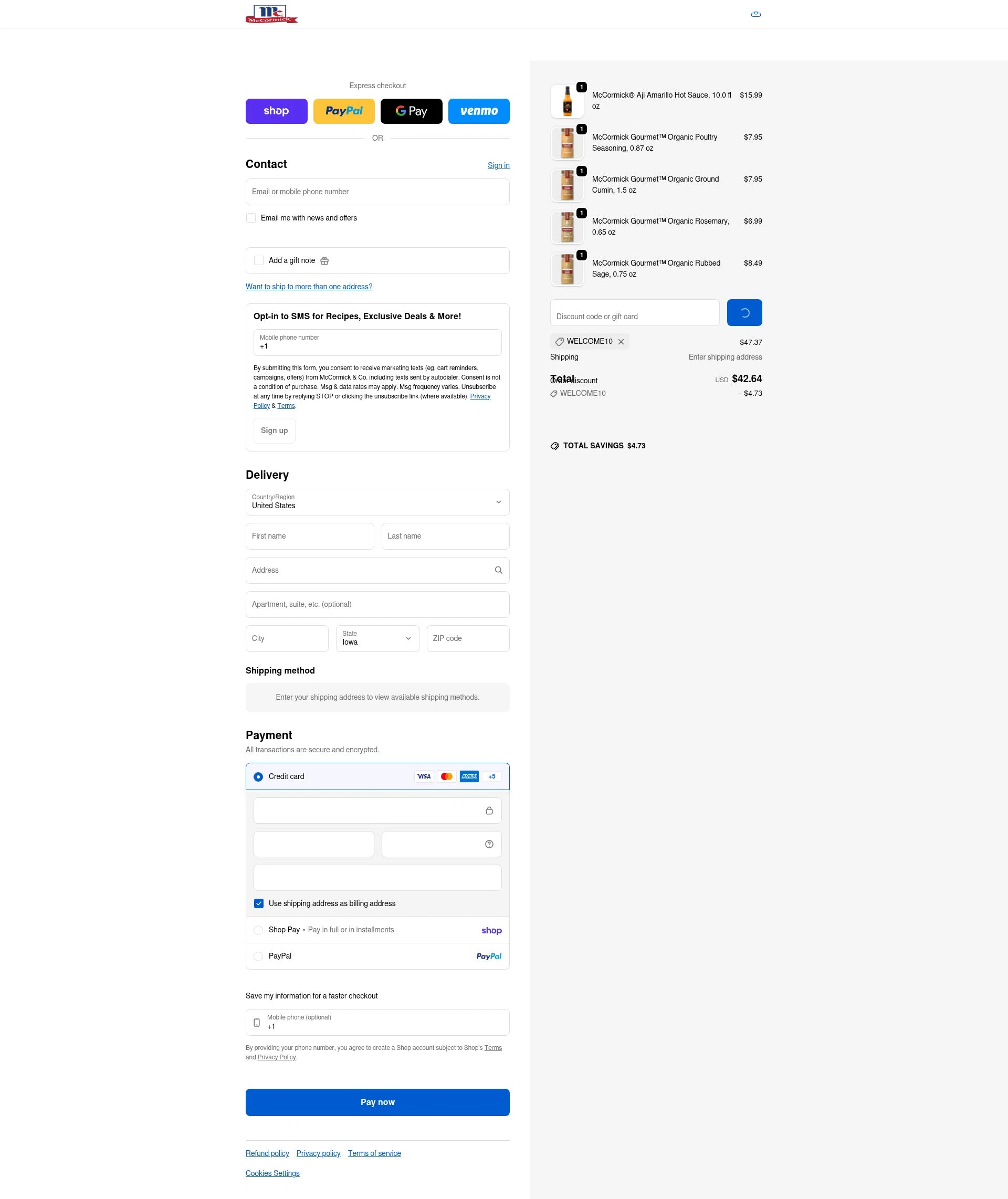 McCormick checkout page showing McCormick discount code box | Screenshot taken by SimplyCodes community member on Feb 4, 2026