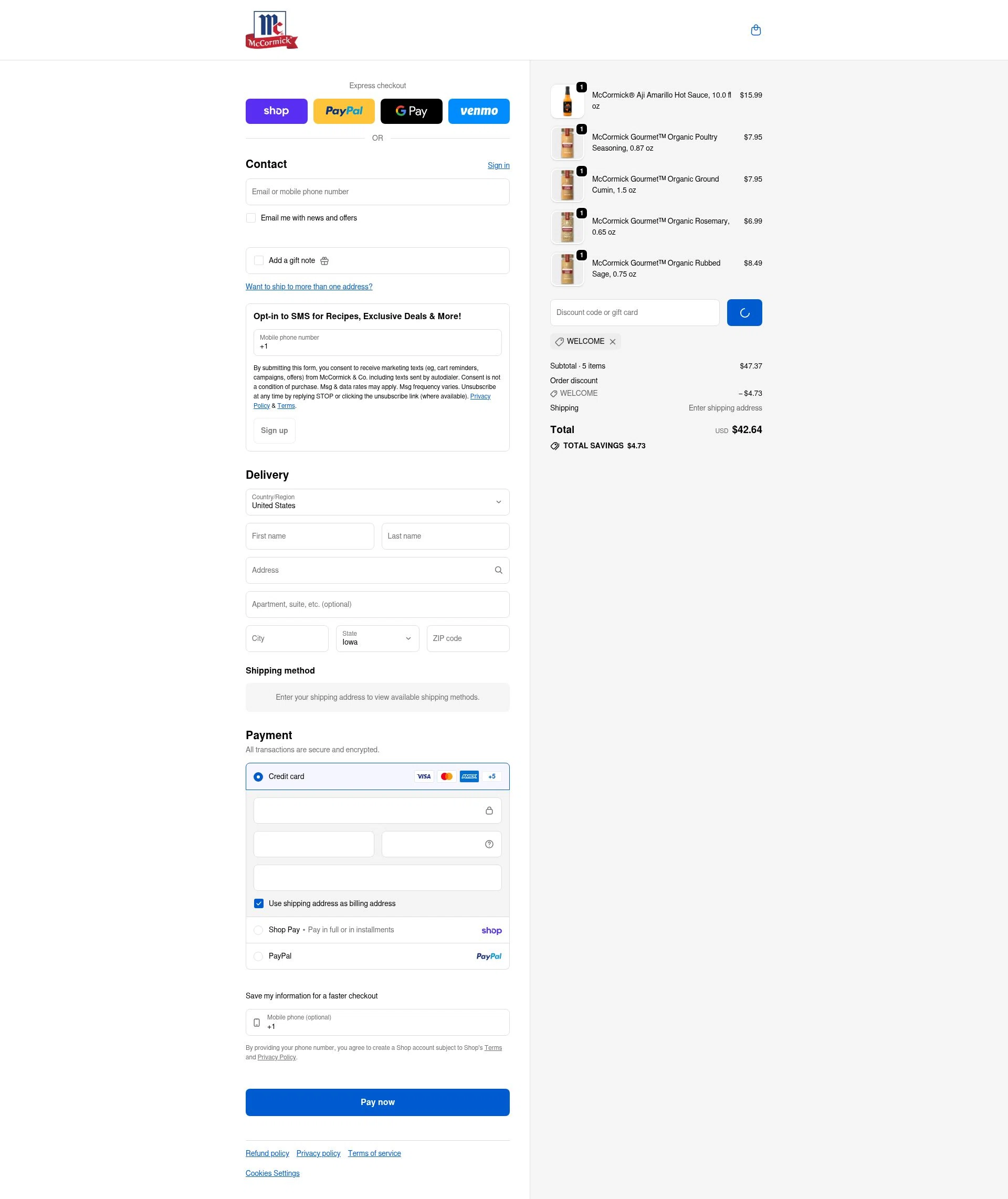 McCormick checkout page showing McCormick discount code box | Screenshot taken by SimplyCodes community member on Feb 4, 2026
