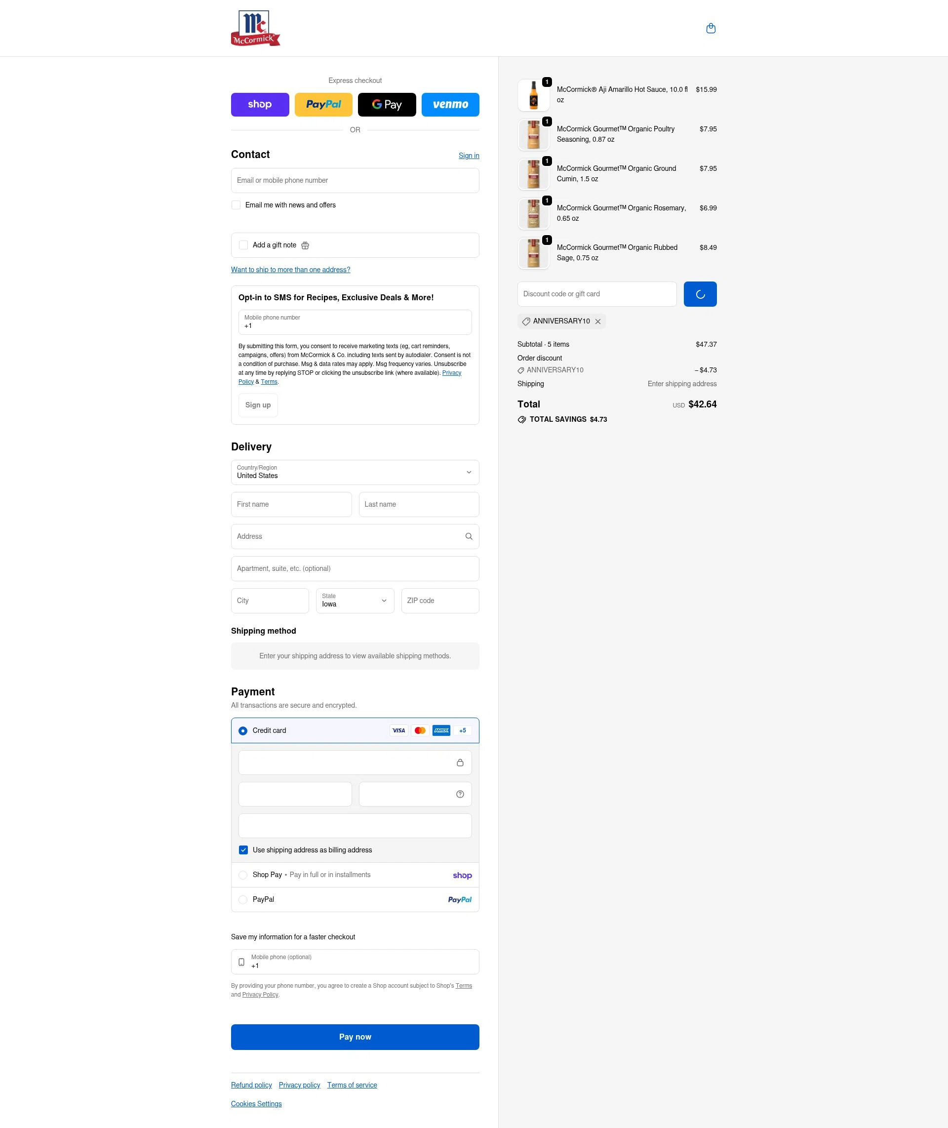 McCormick checkout page showing McCormick discount code box | Screenshot taken by SimplyCodes community member on Feb 4, 2026