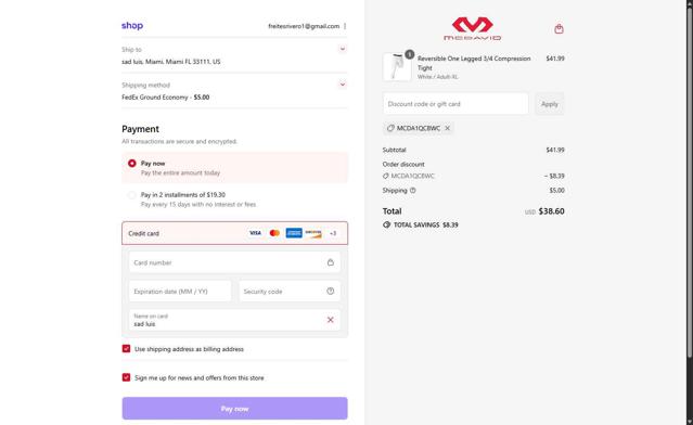 McDavid checkout page showing McDavid discount code box | Screenshot taken by SimplyCodes community member on Sep 4, 2025