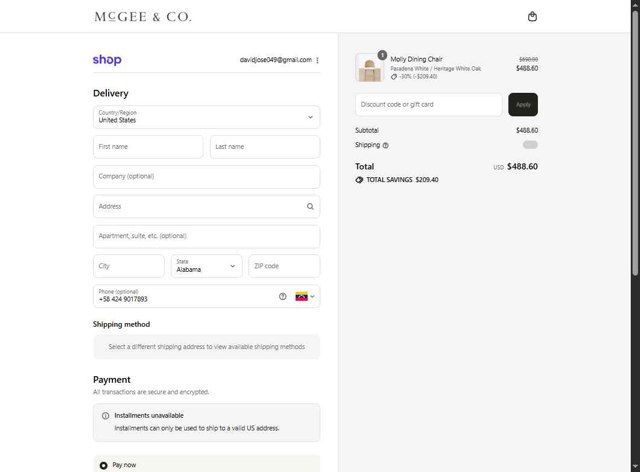 McGee & Co checkout page showing McGee & Co coupon code box | Screenshot taken by SimplyCodes community member on Aug 31, 2025