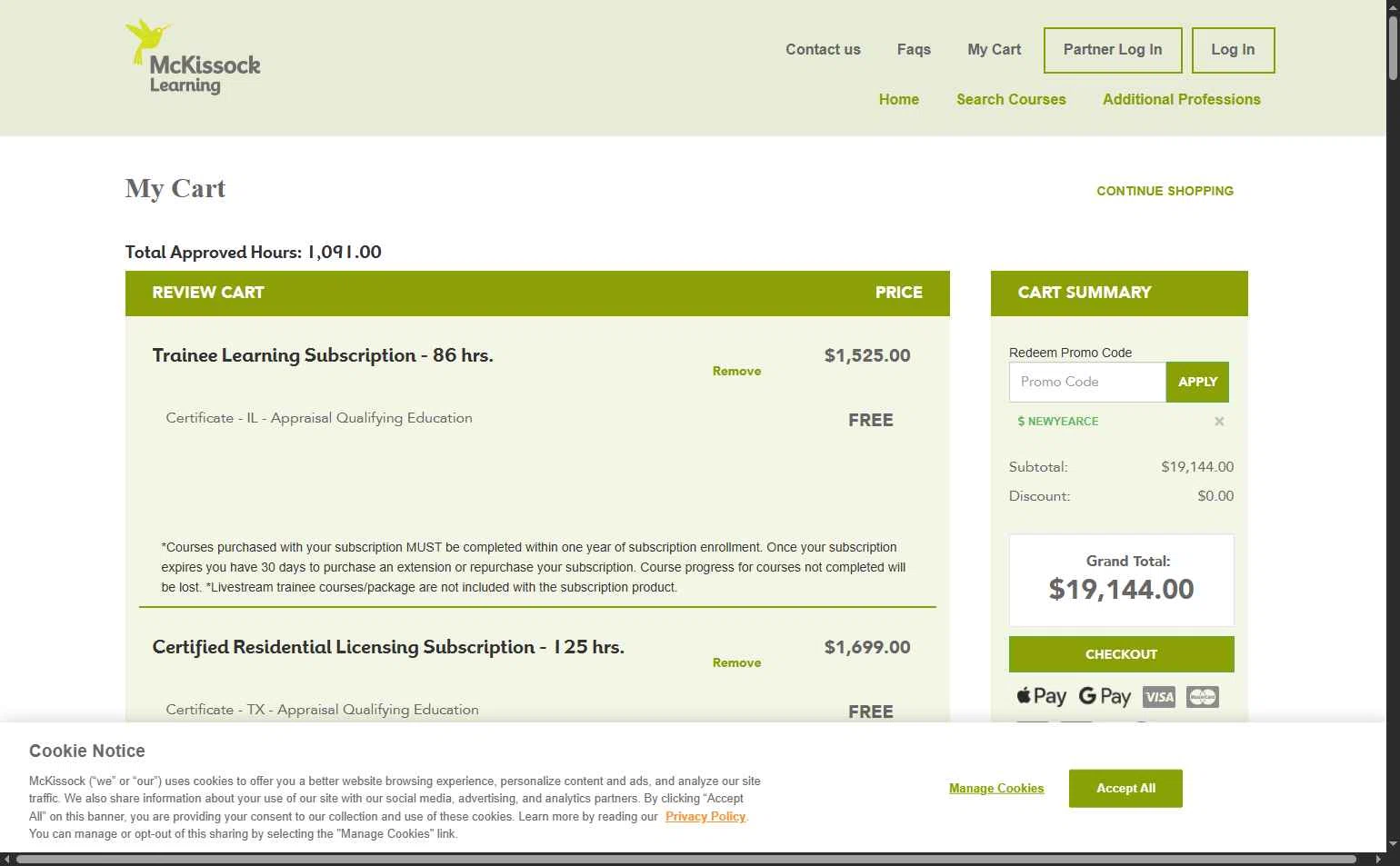 McKissock checkout page showing McKissock promo code box | Screenshot taken by SimplyCodes community member on Jan 5, 2026