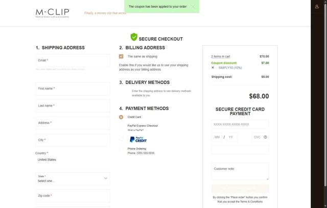 M-Clip checkout page showing M-Clip promo code box | Screenshot taken by SimplyCodes community member on Sep 11, 2025