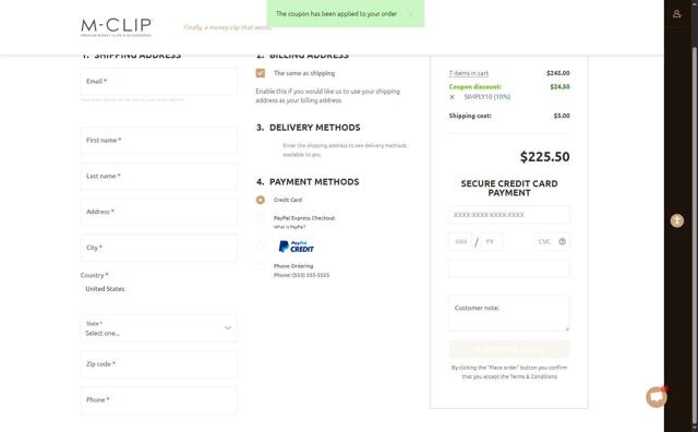 M-Clip checkout page showing M-Clip promo code box | Screenshot taken by SimplyCodes community member on Aug 20, 2025