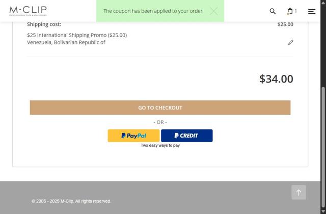 M-Clip checkout page showing M-Clip promo code box | Screenshot taken by SimplyCodes community member on Aug 25, 2025