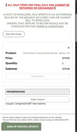 McU Sports coupon verification screenshot
