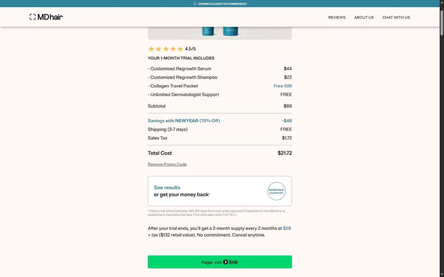 MDhair checkout page showing MDhair promo code box | Screenshot taken by SimplyCodes community member on Jan 30, 2026