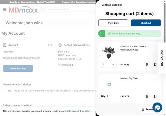 MDMaxx checkout page showing MDMaxx promo code box | Screenshot taken by SimplyCodes community member on May 11, 2025