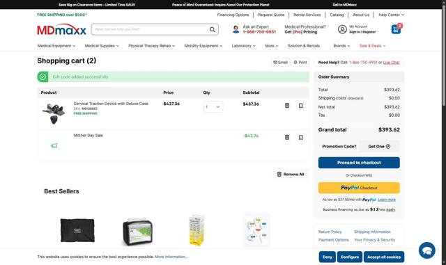 MDMaxx checkout page showing MDMaxx promo code box | Screenshot taken by SimplyCodes community member on May 11, 2025