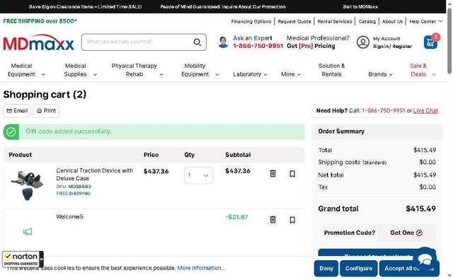 MDMaxx checkout page showing MDMaxx promo code box | Screenshot taken by SimplyCodes community member on May 7, 2025