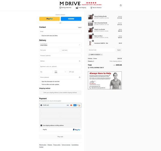 Mdrive checkout page showing Mdrive discount code box | Screenshot taken by SimplyCodes community member on Aug 8, 2025