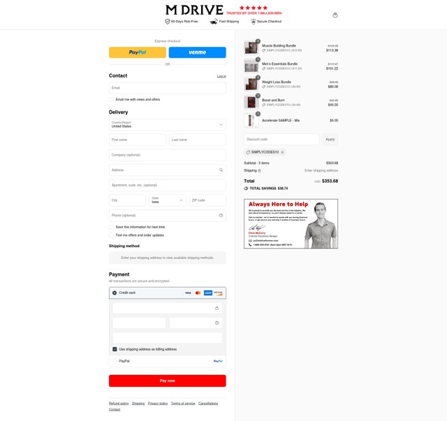 Mdrive checkout page showing Mdrive discount code box | Screenshot taken by SimplyCodes community member on Aug 16, 2025