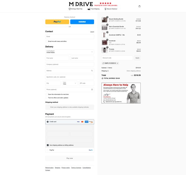 Mdrive checkout page showing Mdrive discount code box | Screenshot taken by SimplyCodes community member on Aug 26, 2025