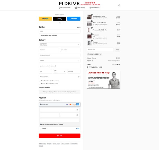 Mdrive checkout page showing Mdrive discount code box | Screenshot taken by SimplyCodes community member on Sep 7, 2025